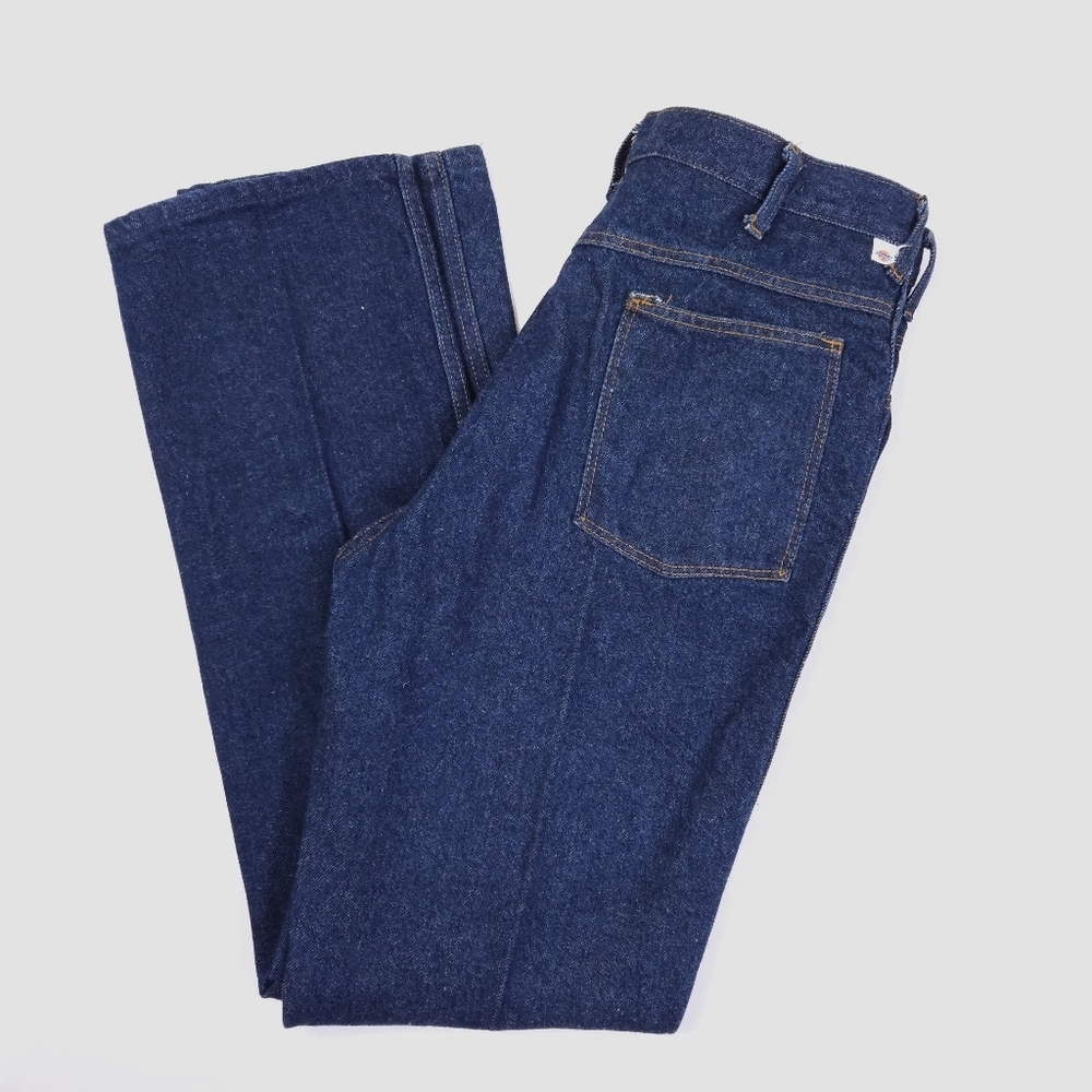 Dickies Vintage 80s Creased Western Dark Wash Denim Blue Jeans 33x32 Talon Zip